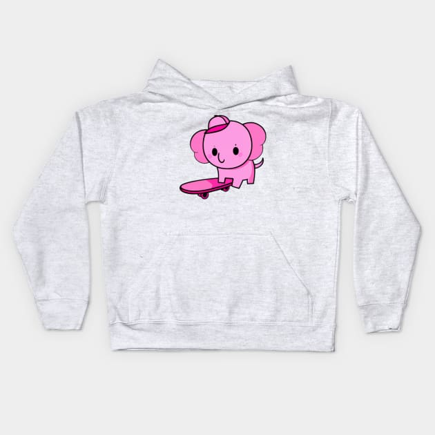 Cute Pink Elephant Skateboard Kids Hoodie by Shadowbyte91